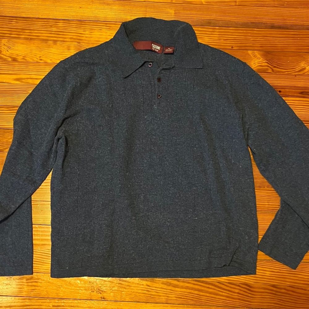 Wool/cotton blend long sleeve polo